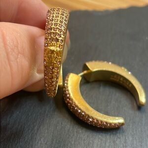 VERSACE horn shaped crystal pink good tone stud earrings